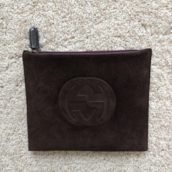 Gucci Handbags - Small Mini Brown Suede Gucci Clutch Pouch  GG